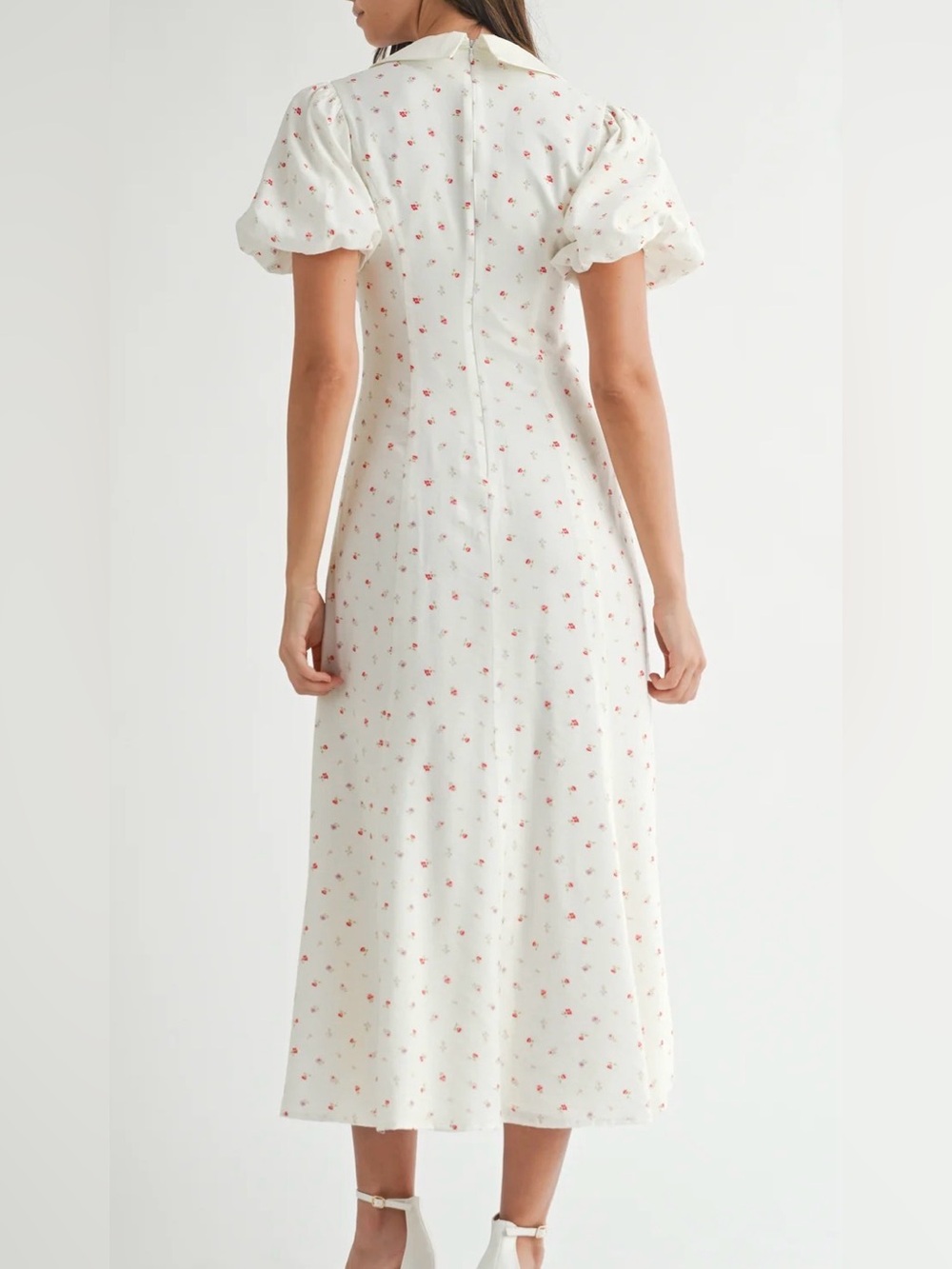 Mable Bayside Bow Front Puff Ditsy Floral Midi Cottagecore Coquette Dress M - Picture 9 of 14